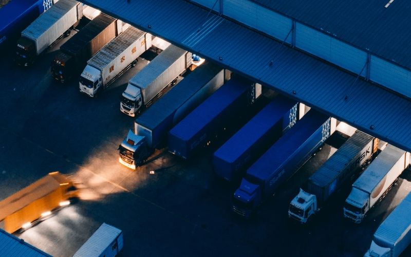 Warehouse and distribution facility at dusk