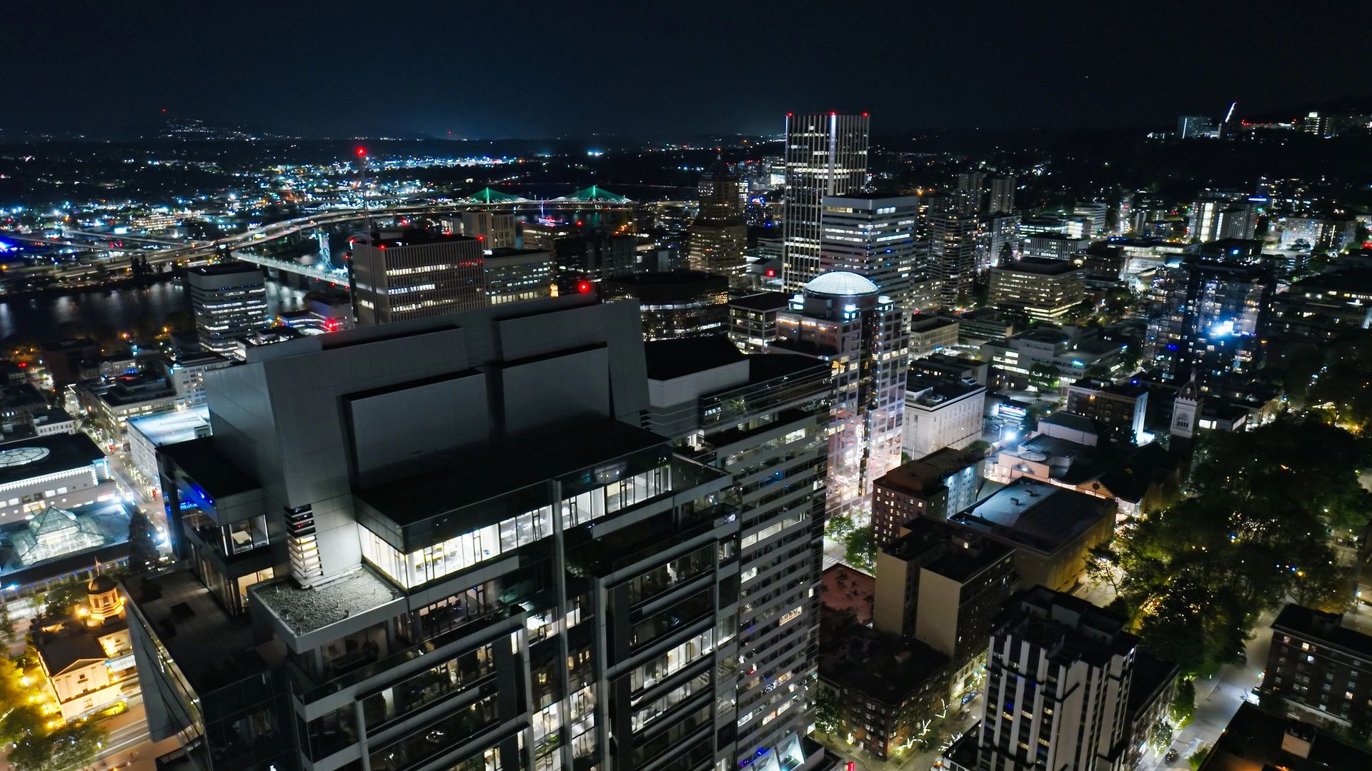 Illuminated downtown skyline at night